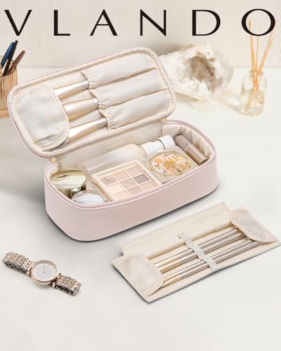 Vlando Makeup Travel Bag,Small Makeup Bag for Women,Gifts for Women Girls, Makeup Pouch Purse Travel Essentials Toiletries-Apricot Pink - color: 01.Apricot Pink