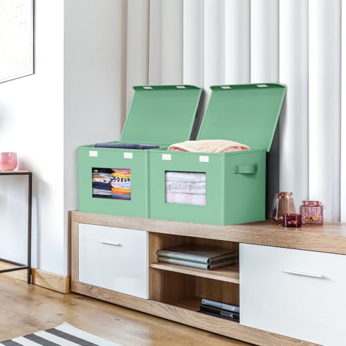 Univivi Collapsible Stackable Storage Bins with Lids [4-Pack] Foldable Fabric Closet Organizer Basket, Closet Organizers and Storage Cube Storage Bin for Home, Office, Bedroom (Green) - color: Green, size: 17''-4 Pack
