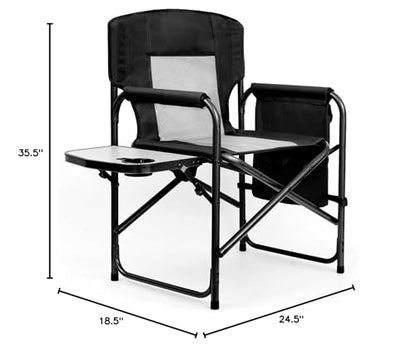 Yestomo Camping Chairs, Folding Chairs for Outside, Directors Chairs Foldable Adults Heavy Duty,Support to 450LBS - color: Black/Grey
