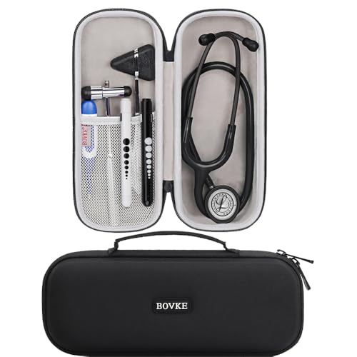 BOVKE Stethoscope Case for 3M Littmann Classic III Monitoring, Lightweight II S.E, Cardiology IV Diagnostic Stethoscopes - Extra Room fits Pen Light Scissors Pulse Oximeter Nurse Accessories, Black - color: Polyester_Black