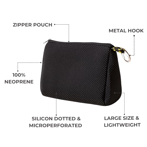 POPUPS Large Makeup Bag with Zipper, Black - Waterproof Neoprene Cosmetic Bag 7.7 x 10.75 x 5 inches - color: Basic Black