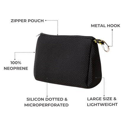 POPUPS Large Makeup Bag with Zipper, Black - Waterproof Neoprene Cosmetic Bag 7.7 x 10.75 x 5 inches - color: Basic Black