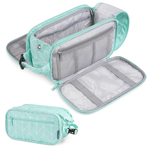 PAVILIA Toiletry Bag for Men Women, Hanging Travel Dopp Kit Organizer, PU Leather Water-Resistant Bathroom Bag for Shaving Grooming, Large Capacity Cosmetic Bag Travel Essentials, Teal Chevron - color: Teal Chevron, size: Large (10.5x5.5x6)