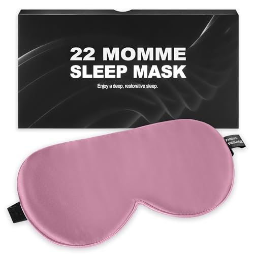 Sleep Mask, Silk Eye Mask for Sleeping with Adjustable Strap, Satin Blackout Sleeping Eye Mask for Men&Women, Comfortable Blindfold Eyeshade for Night Sleep(22 Momme Pink) - color: 22 Momme-pink