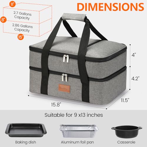Lunch Bag Insulated Thermal Food Carrier Insulated Double Decker Casserole Carrier for Hot or Cold Food,Insulated Tote Bag for Potluck Cookouts Picnic,Lasagna Holder,Fits 9"x13" Baking Pan,Gray - color: gray-2