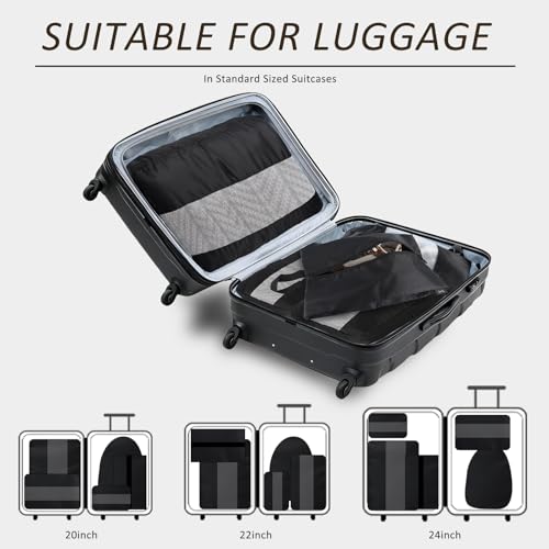 U+U 5 Set Packing Cubes for Travel Essentials Ultralight Luggage Packing Organizers with Laundry Bag and Shoe Bag for Vacation, Business Trip and Camping (Black) - color: Black