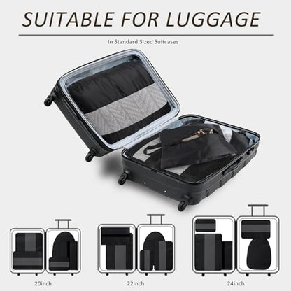 U+U 5 Set Packing Cubes for Travel Essentials Ultralight Luggage Packing Organizers with Laundry Bag and Shoe Bag for Vacation, Business Trip and Camping (Black) - color: Black
