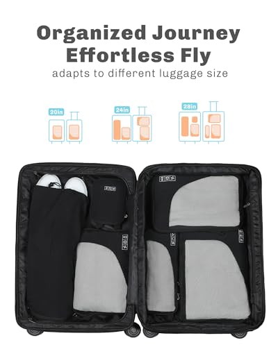 Hynes Eagle 6 Set/ 4 Set/ 2 Set Compression Packing Cubes Travel Essentials Lightweight Nylon Luggage Suitcase Organizer Bag Black 6PCS - color: Black-6 PCS