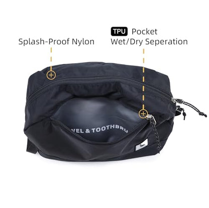 Travel Toiletry Bag 8L, Large Packing Cube with Waterproof TPU Wet/Dry Compartment - color: Black Stealth, size: 8L