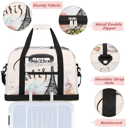 Paris Eiffel Tower Foldable Travel Duffel Bag, Expandable Sports Gym Bag with Shoes Compartment Weekender Overnight Totes Bags for Women Men - color: Paris Eiffel Tower