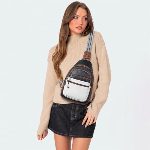 Leresas Sling Bag for Women Crossbody Bag Fanny Pack Cross Body Handbag Sling Purse Vegan Leather Trendy Gifts Travel Purse Black/White/Brown - color: Bbw