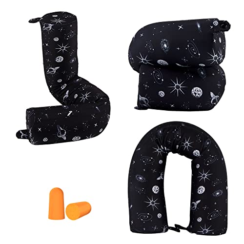 bvya Twist Memory Foam Travel Pillow for Neck, Chin, Lumbar and Leg Support-for Travling on Airplane, Train, Bus or at Home-Adjustable, Bendable Roll Pillow with Washable Cover - color: B