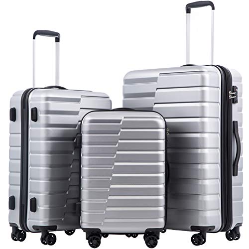 Coolife Luggage Sets, 3 Piece Hard Shell Suitcase Set with Spinner Wheels, Expandable Large Checked Luggage, Lightweight Rolling Carry On with TSA Lock Sliver - color: sliver, size: 3 Piece Set (20in/24in/28in)