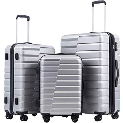 Coolife Luggage Sets, 3 Piece Hard Shell Suitcase Set with Spinner Wheels, Expandable Large Checked Luggage, Lightweight Rolling Carry On with TSA Lock Sliver - color: sliver, size: 3 Piece Set (20in/24in/28in)