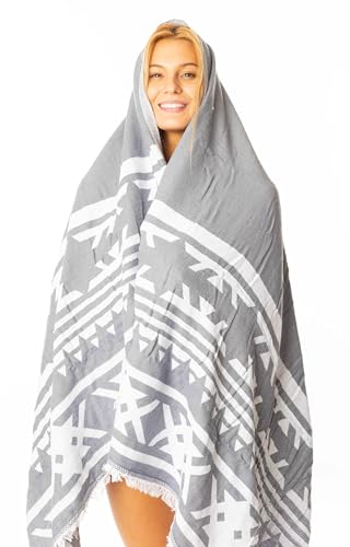 Bersuse 100% Cotton Cozumel Turkish Towel Beach Towel Bath Towel Dual Layer Peshtemal Beach Blanket Beach Essentials - 39x71 Inches, Silver Grey - color: Silver Grey3