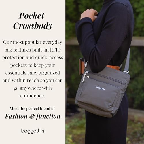 Baggallini Pocket Crossbody Bags for Women 8x8 Small Lightweight Durable Water-resistant Travel Purse W/Rfid - color: Dusty Mauve