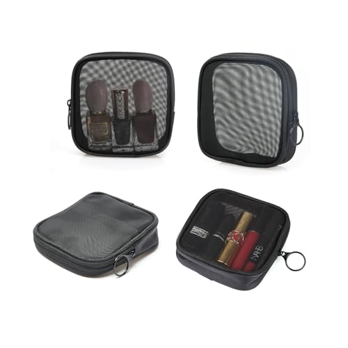 patu Mesh Travel Toiletry Bag, Transparent Standing Pouch, Portable Shaving Washing Kits Organizer, Personal Care Trip Case, 4 Packs, Size S, Black - size: S, Black (4 pcs)