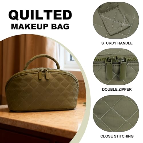 Makeup Bag,Quilted Puffer Cosmetic Bags,Travel Toiletry Bag for Women,Large Capacity Waterproof Make up Bag Set - color: Black, size: Large