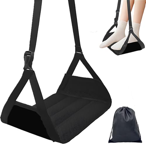 Airplane Foot Hammmock for Plane Travel Accessories Ajustable Foot Rest for Airplane Gadgets,Travel Essentials for Flight Plane,Office,Desk (Black)