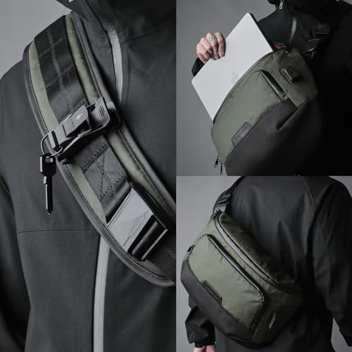 ALPAKA Bravo Sling Max, 8L RFID-Blocking Sling Laptop Bag for Men with Maglockz Buckle, Lockable Zips & External USB Port - color: Dark Green