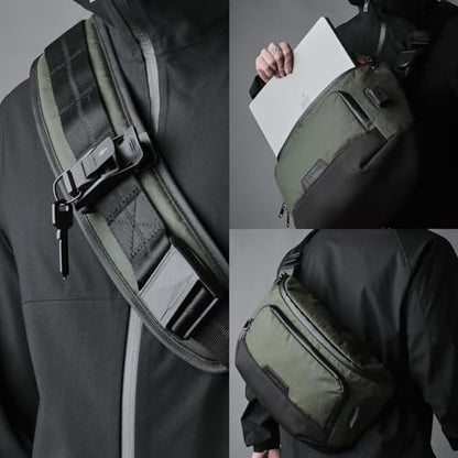 ALPAKA Bravo Sling Max, 8L RFID-Blocking Sling Laptop Bag for Men with Maglockz Buckle, Lockable Zips & External USB Port - color: Dark Green
