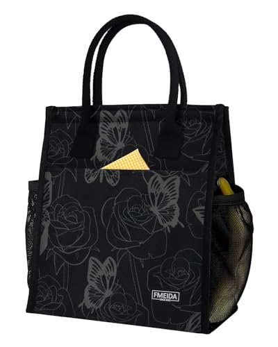 Fmeida Insulated Lunch Bag Women, 9L Large Lunch Bags with Multiple Pockets, Reusable Thermal Cooler Tote for Work, Office, Picnic, Travel | Hook and Loop Closure, Butterfly - color: Butterfly, size: M | 9L | Hook & Loop