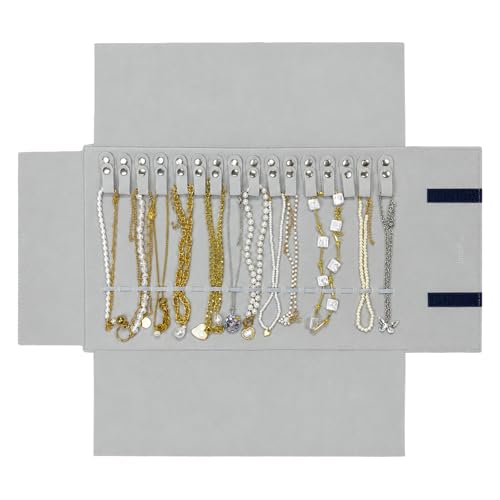 UnionPlus Velvet Travel Jewelry Roll Bag Organizer for Necklace, Elastic Band and Anti-winding, Black and Gray - color: Black+Grey, size: Medium