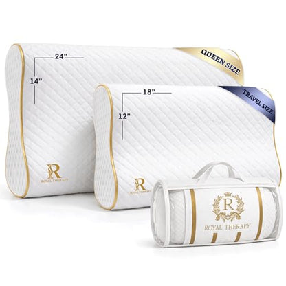 Royal Therapy Travel Memory Foam Cervical Pillow – Contour Pillow for Neck and Shoulder Pain - size: Travel 18 x 12 x 5"