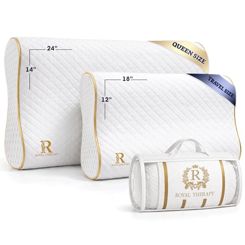 Royal Therapy Travel Memory Foam Cervical Pillow – Contour Pillow for Neck and Shoulder Pain - size: Travel 18 x 12 x 5"