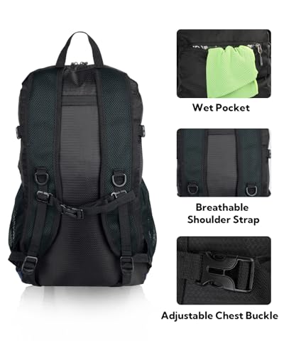WATERFLY Lightweight Packable Hiking Backpack: 30L Foldable Travel Daypack Ultralight Camping Day Pack for Woman Man - color: Black & Grey