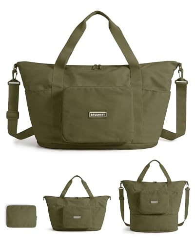 BAGSMART Foldable Travel Bag, 37L Expendable Personal Item Bag, Lightweight Weekender Bags for Women, Water Resistant Extra Carry on for Travel, Kelp Green - color: Kelp green