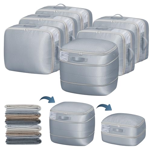 DIMJ Compression Storage Bags 6 Pack - Blanket Storage Bags with Window Zipper, Ultra Space Saving Self Compression Organizer for Puffer Jacket, Bedding, Lightweight Comforter Duvet, Sweater, Sheet - color: Gray, size: 39L x 6 Pack