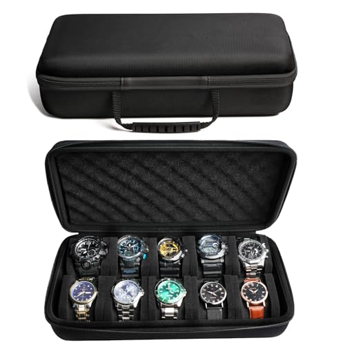 10 slots Watch travel case, hard watch storage organizer box with insert pockets, fit up to 55mm face watch - size: 10 INSERT