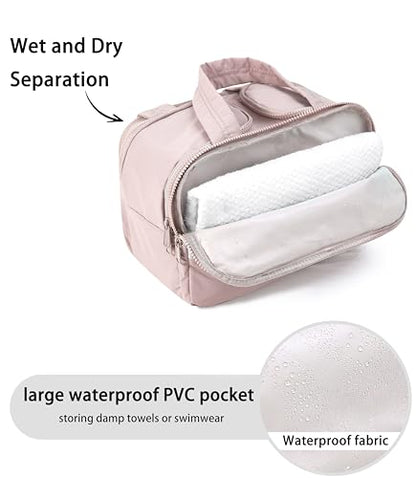 Travel Toiletry Bag for Women, Large Wide-open Puffy Cosmetic Makeup Bag with Wet-Dry Separation, Multi-Pocket Organizer with Carry Handle for Toiletries, Cosmetics, Essentials, Light Pink - color: Light Pink