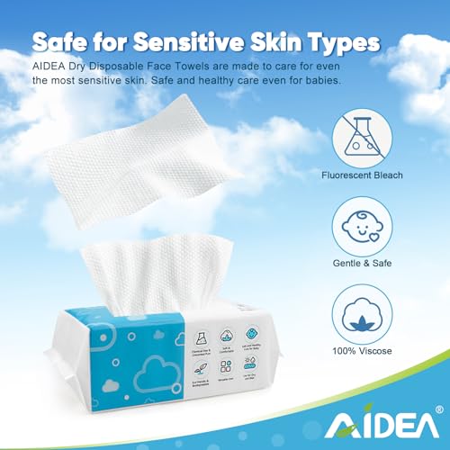 AlDEA Face Towels Disposable-600Ct, Face Towelettes for Sensitive Skin, Clean Facial Wipes for Makeup Removing, Facial Cleansing, Travel, Dry Wipes Face Cloths - style: 7.87" x 7.87" (Pack of 600)