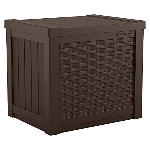 Suncast Small Outdoor Storage Box - 22 Gallon Java Resin Outdoor Deck Box, Flat-Lid Bench Seating, Patio Storage Bin Container for Organizing Tools, Cushions for Porch, Deck, Pool, & Garden - color: Java Brown, size: 1 Pack