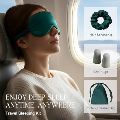 Silk Satin Sleeping Eye Mask, Dark Green Sleep Eye Mask Night Blindfold for Women and Men, Soft Breathable Blackout Eyeshade Eye Cover for Travel, Wedding Bridesmaid Gift - color: Dark Green