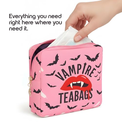 Period Pouch – Compact, Stylish, Discreet Period Bag For School with Waterproof Lining Fits Pads & Tampons, Cute Pad Bag for Teens, Travel, School, Girls Period Kit - color: Pink