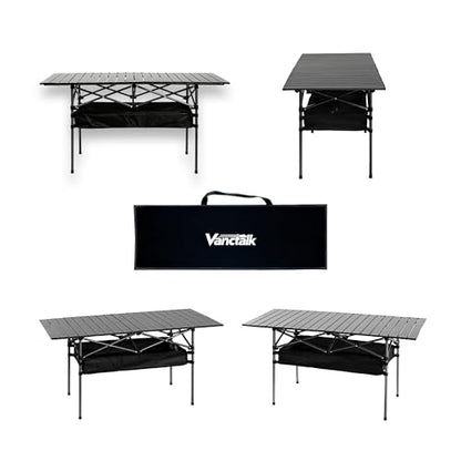 Outdoor Folding Table, 7.93LBS Ultralight Camping Table with Built-in Storage & Carry Bag, 225LBS Heavy Duty Aluminum Tabletop Carbon Steel Frame for Camping, Picnic, Beach, BBQ - color: Black