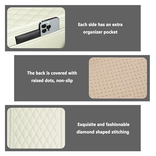 Stacool Upgraded Car Center Console Cover,Microfiber Leather Car Armrest Cover Cushion with 2 Storage Bags,Universal Car Armrest Storage Box (Cream) - color: Cream