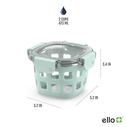 Ello DuraGlass Rounds Glass Food Storage Containers - Meal Prep Bowls with Silicone Sleeve and Airtight Lids, 2 Cup, Yucca - color: Yucca Single
