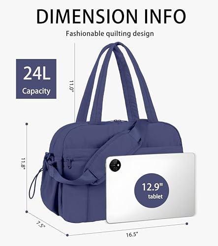 Lightweight Travel Duffle Bag for Women, Quilted Puffy Weekender with Wet Pocket for Gym, Overnight, Personal Item Carry On, Blue-Purple - color: Blue-Purple