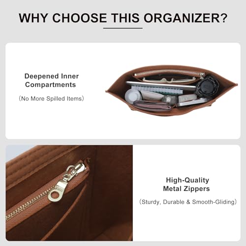 Purse Organizer Insert Compatible with Longchamp Le Pliage M Top Handle Tote Bag, Glod Brown/SM - color: Gold Brown, size: M Tote Bag (Top Handle)
