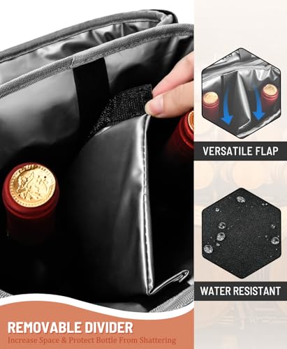 Insulated Wine Bag - Wine Bottle Carrier Tote Cooler Bags for Gifts Travel Picnic Beach, Black - 2 Bottle - color: Black, size: 2 Bottles