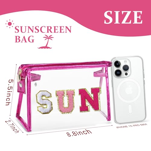 COSHAYSOO Sunscreen Bag Clear Makeup Toiletry Pouch Beach Vacation Essentials for Women Teen Girls Trip Gifts Summer Pool Travel Must Have Accessories Waterproof Stuff - color: Pink-SUN