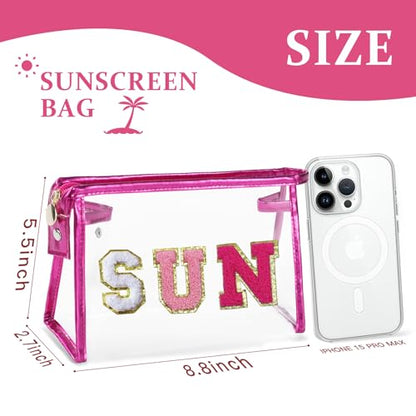 COSHAYSOO Sunscreen Bag Clear Makeup Toiletry Pouch Beach Vacation Essentials for Women Teen Girls Trip Gifts Summer Pool Travel Must Have Accessories Waterproof Stuff - color: Pink-SUN