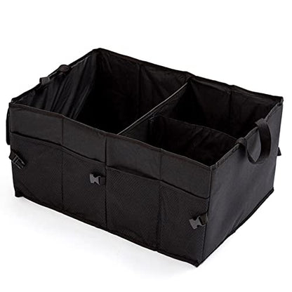 50L Car Trunk Organizers with Handle - Oxford Car Storage Box, Multi Compartment Foldable Trunk Organizer for SUV, Auto, Truck, Black