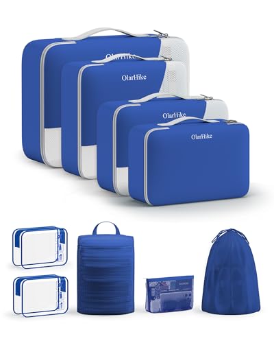 9 Set Packing Cubes for Travel, Gifts for Women Mom,Anti-Tearing Suitcase Organizer,OlarHike Vacation Essentials & Accessories for Cruise Ship - color: 18 Klein Blue