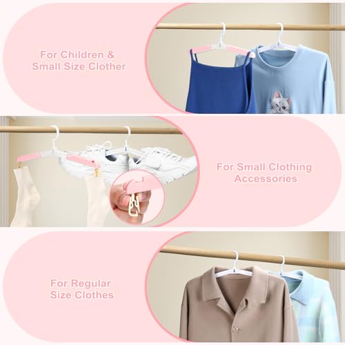 6 Pack Fodable Travel Hangers with Clips & Adjustable Clothesline, Portable Collapsible Hangers with Storage Bag for Suitcase, Hotel, RV, Cruise Essentials Set (Pink) - color: Pink