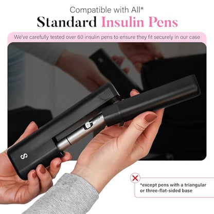 STRAWBERRY & CO Insulin Cooler Travel Case - Built-in Sharps Dispenser & Temperature-Control Organizer- TSA Approved Diabetic Pen Storage for Ozempic, Insulin Pens & Needles - Compact & Leak-Proof - color: Black